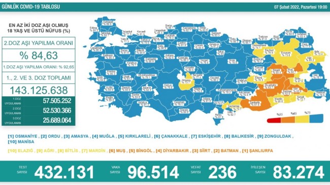 7 Şubat Türkiye’de koronavirüs tablosu